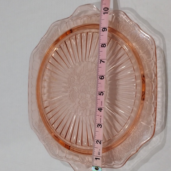 Anchor Hocking Mayfair Open Rose Footed Cake Plate,10" Pink Depression Glass - Picture 5 of 7